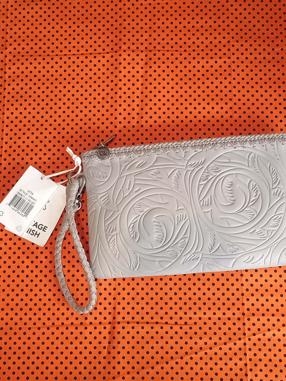 Embossed Wristlet Clutch in Light Gray